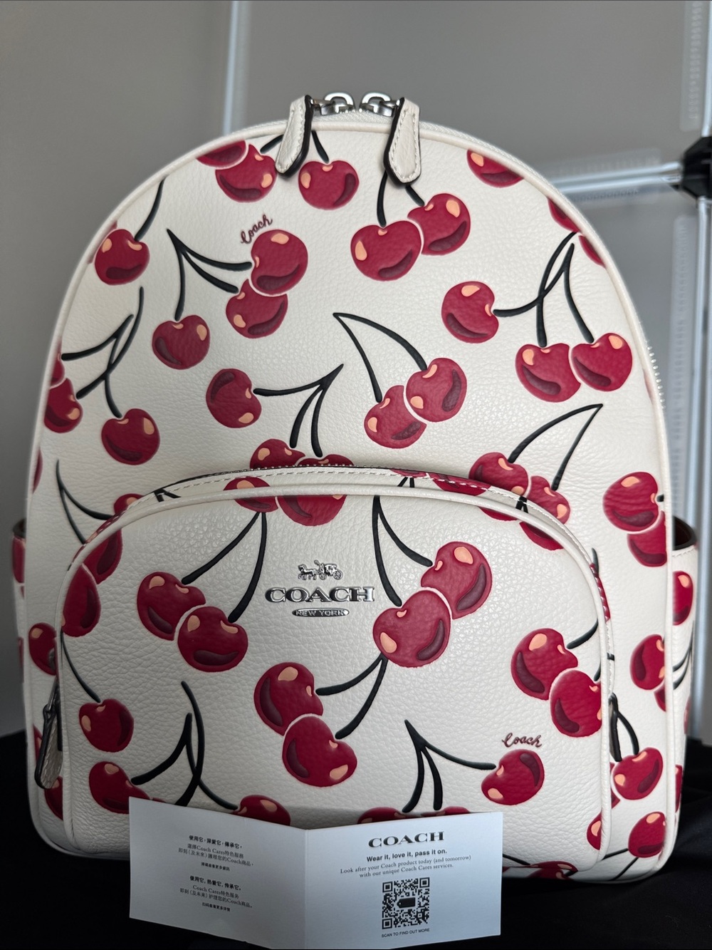 Coach Cream Backpack with Red Cherry Print